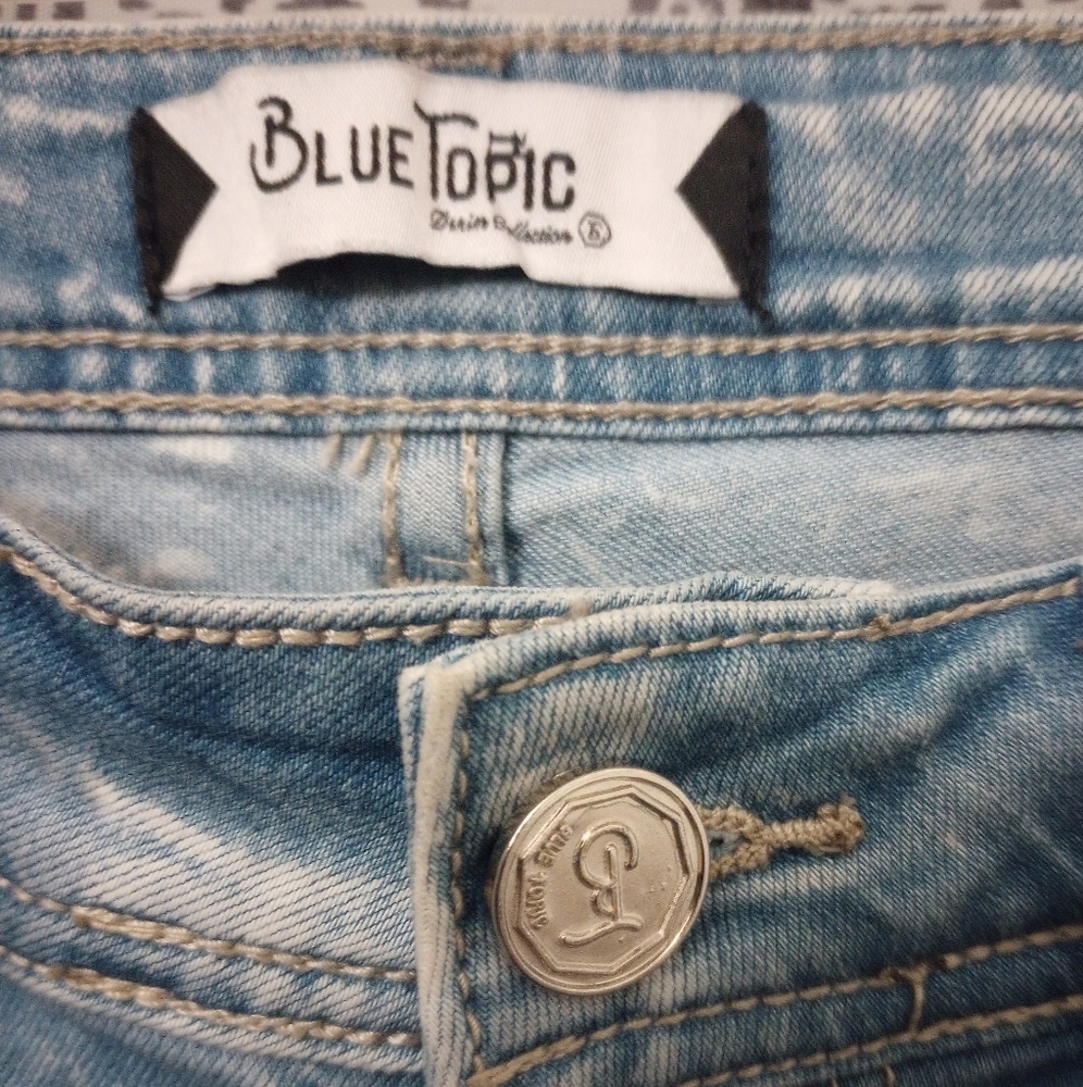 NWT Blue Topic Distressed Patchwork Paint Slapper SkinnyLeg Jeans Size Junior5/6 - Picture 5 of 12